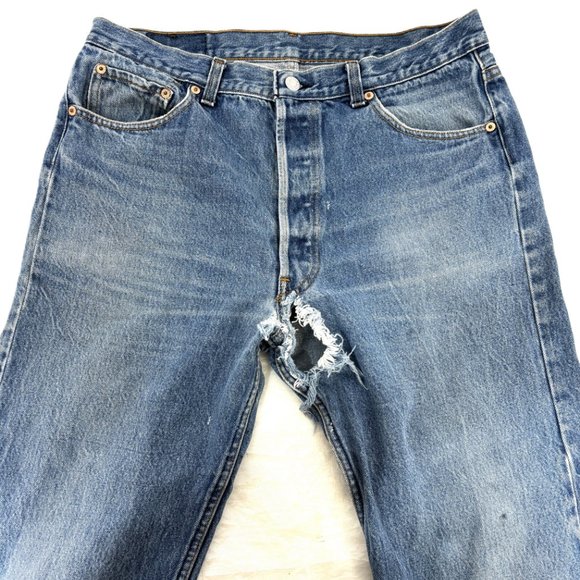 LEVI'S 501 Red Tab Button Fly Distressed Work Jeans VTG ’93 - Picture 2 of 11